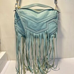 Fringed Crossbody Bag in Light Teal